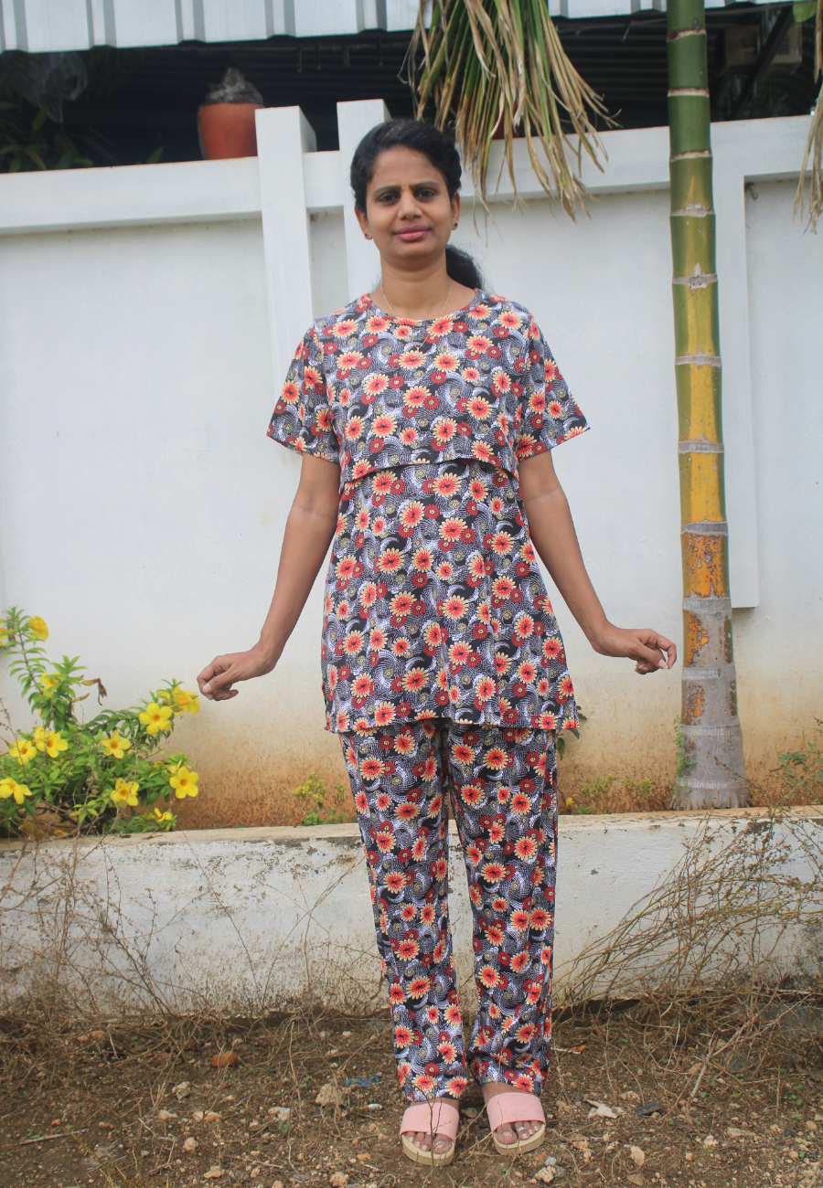 Sunflower Pure Cotton Zipless Feeding Pant Set