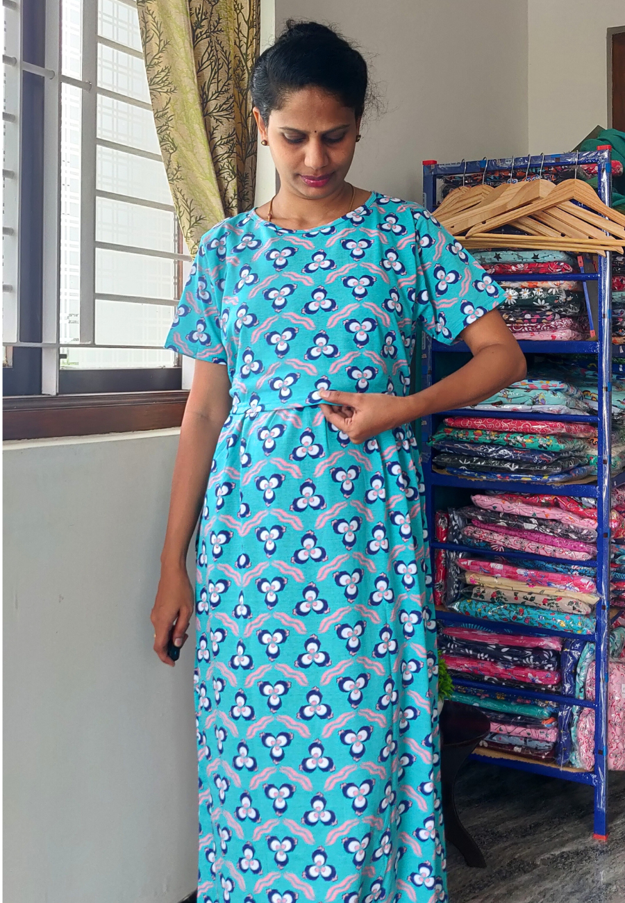 Triangle Soft Cotton Zipless Maternity & Feeding Dress | Full Length