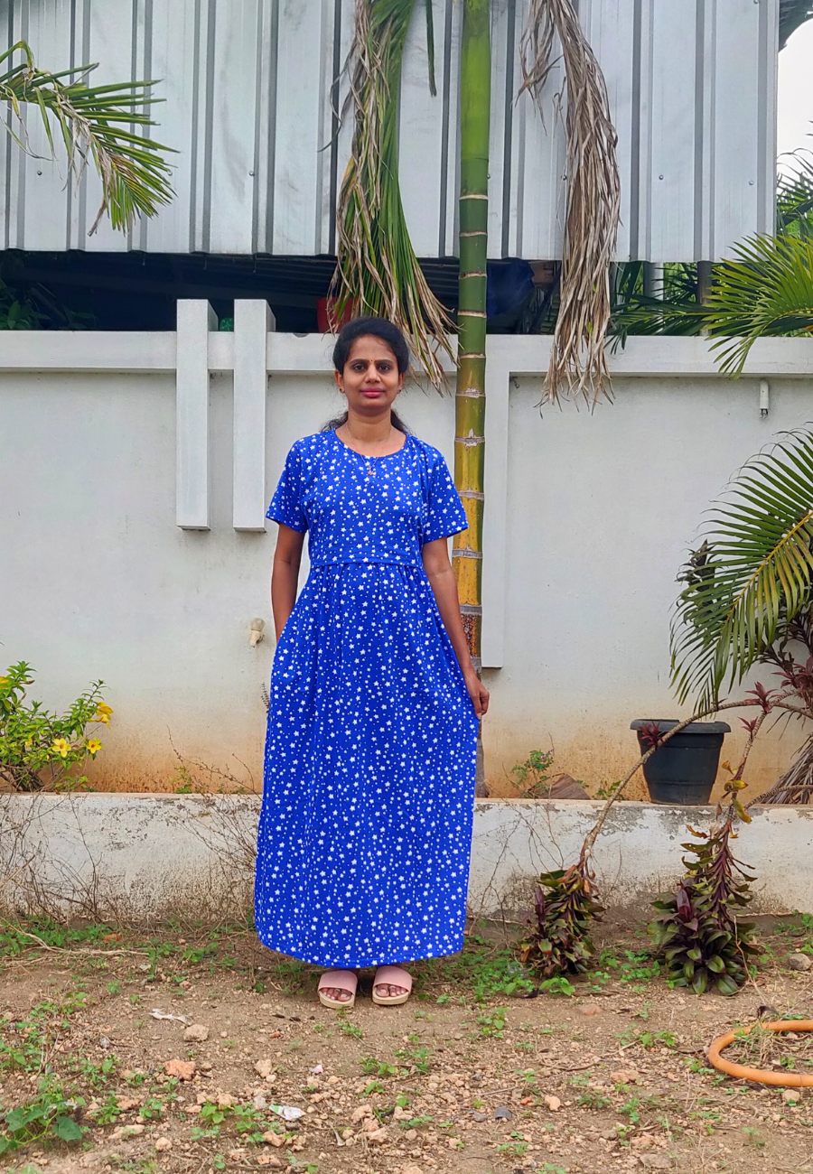 Twinkle Star Soft Cotton Zipless Maternity & Feeding Dress | Full Length