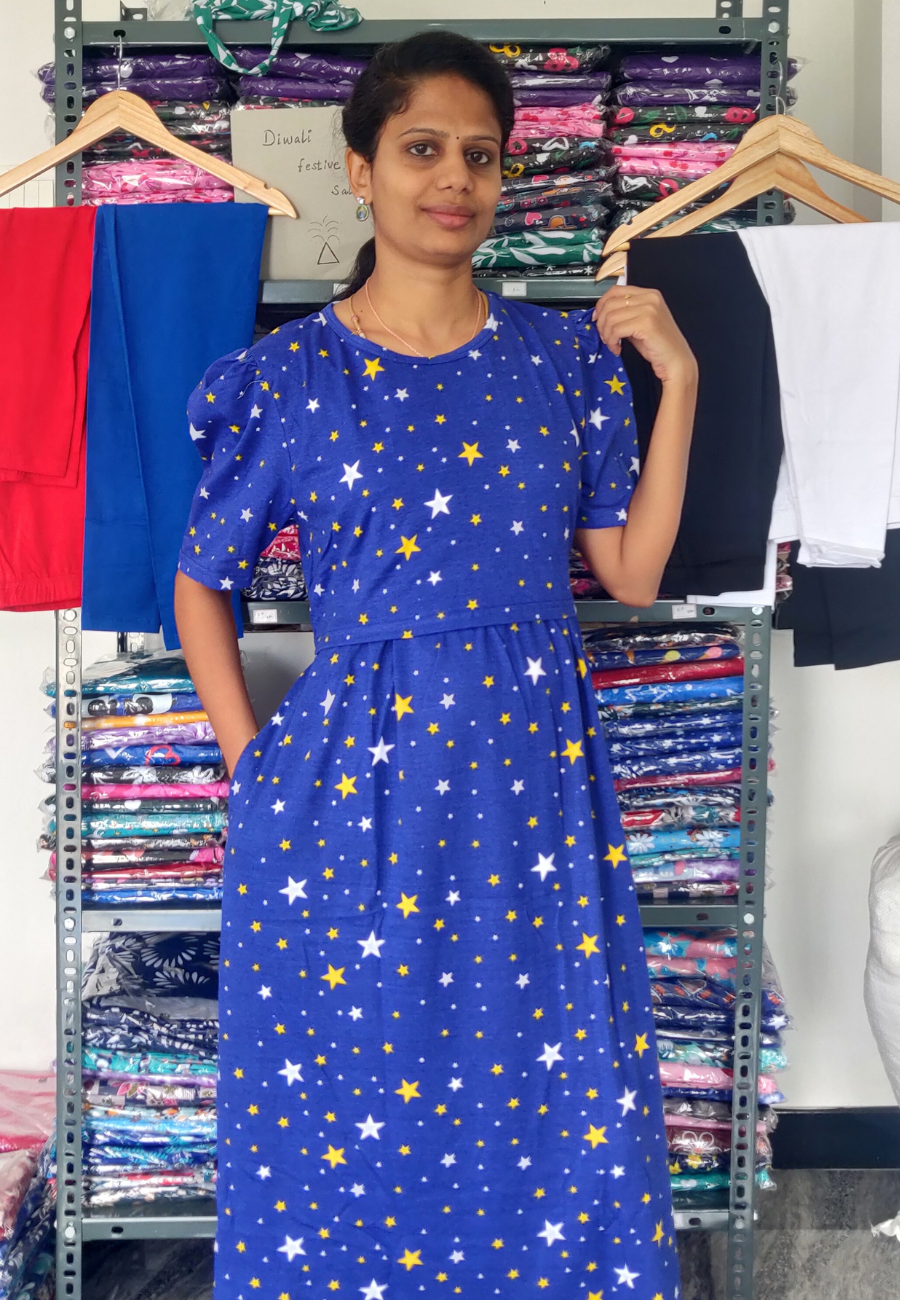 Twinkle Star Soft Cotton Zipless Maternity & Feeding Dress | Puff Sleeve