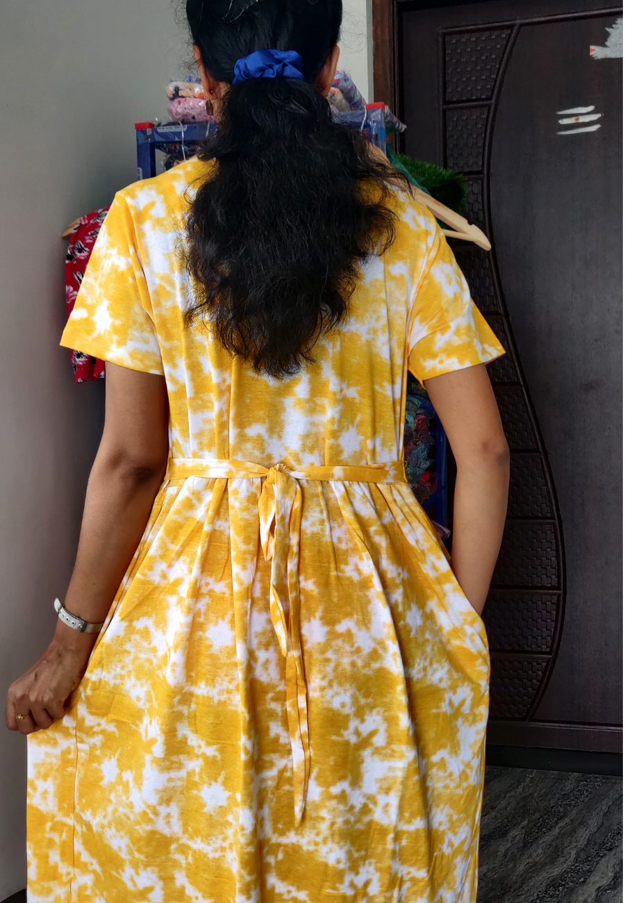 Yellow Unicorn Soft Cotton Zipless Maternity & Feeding Dress | Full Length