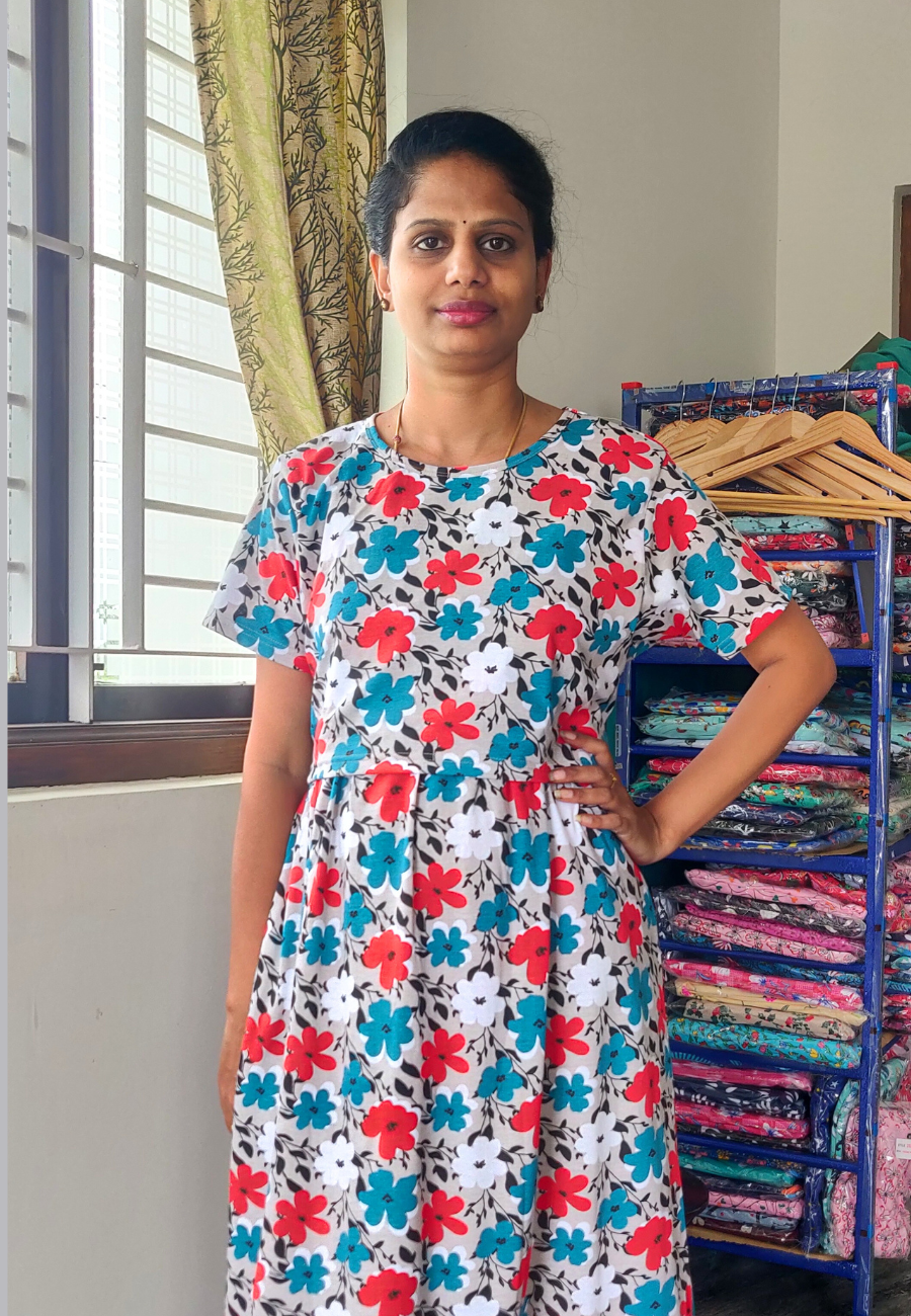 White Floral Soft Cotton Zipless Maternity & Feeding Dress | Full Length