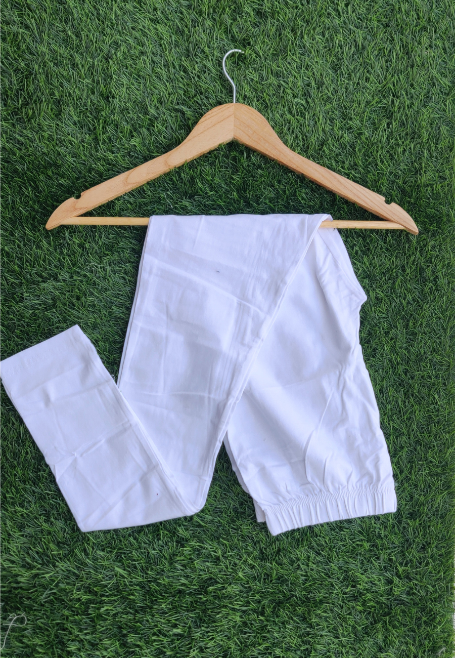 White – Bio-Wash Cotton Full-Length Churidar Leggings for Women