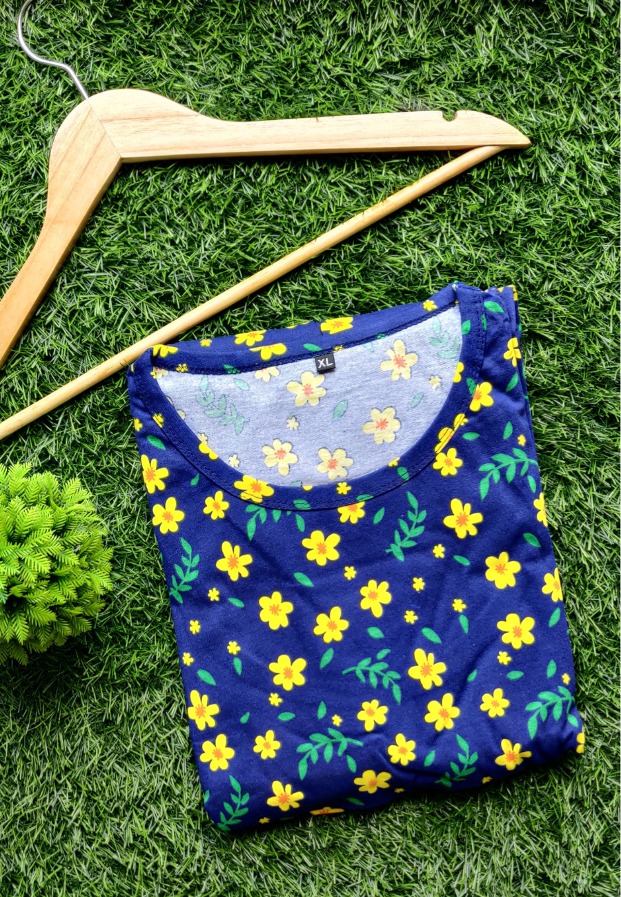 Yellow Flower Soft Cotton Zipless Maternity & Feeding Dress | Puff Sleeve
